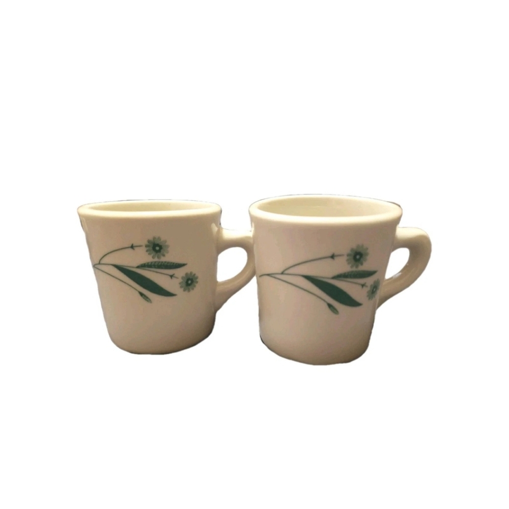 Shenango China Restaurant Ware New Castle PA Anchor Hocking Green Floral Set Of2